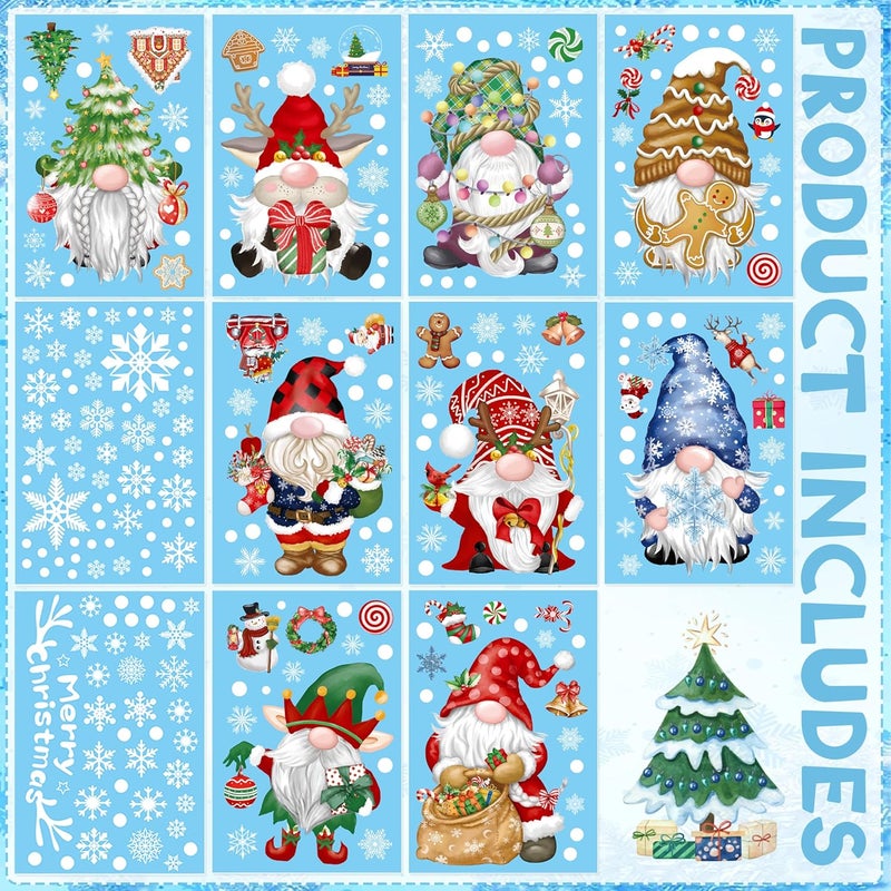 BORAMDO Christmas Window Clings 11 Sheets, Gnome Snowflake Window Decals Stickers, Removable Christmas Glass Decorations for Xmas Holiday Home Office Decor, 9 Styles - Image 3